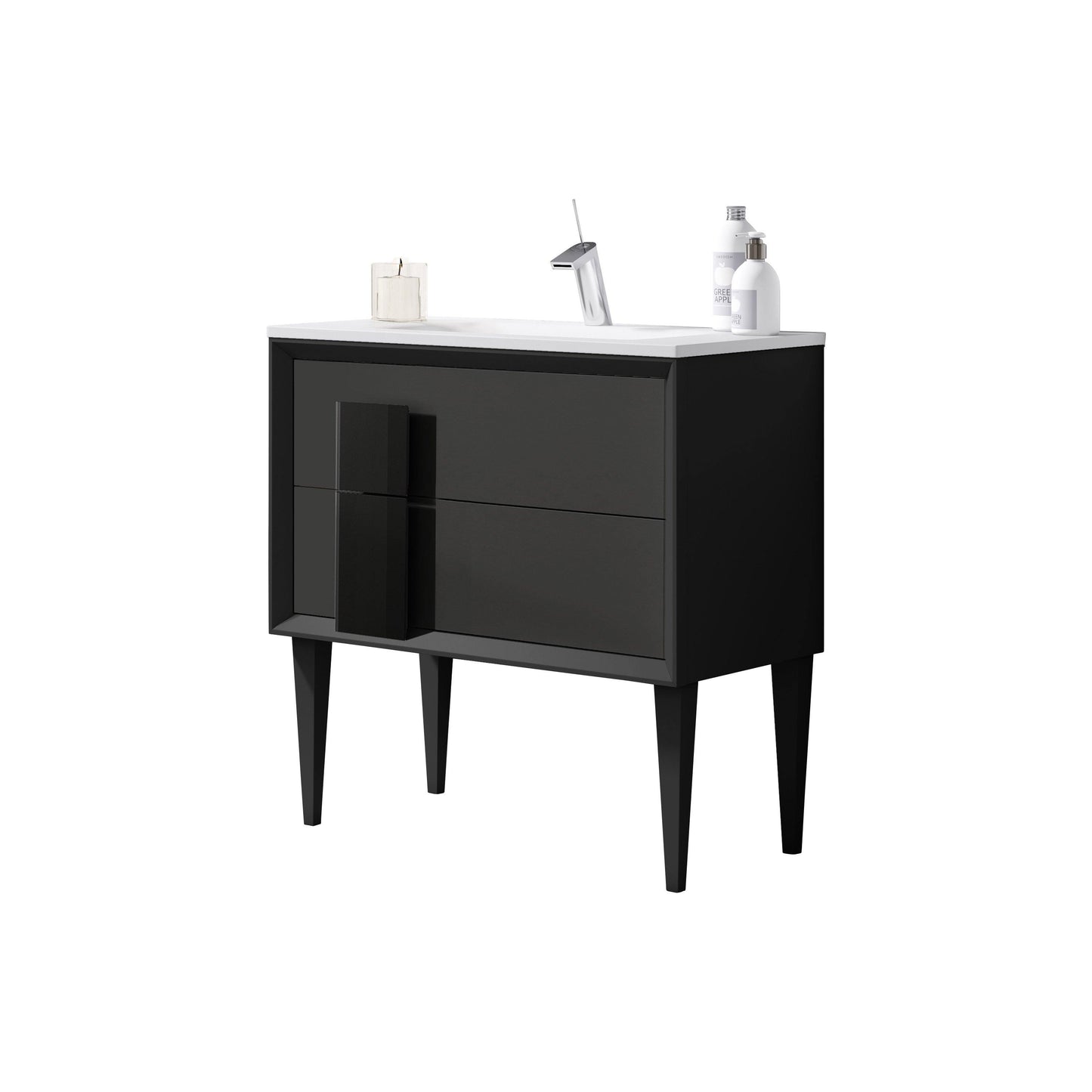 Lucena Bath 32" Décor Cristal Freestanding Vanity in White and white glass handle, Black and black glass handle, Grey and grey glass handle, Grey and Black Glass Handle, White and black glass handle or White and grey glass handle - The Bath Vanities