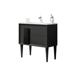 Lucena Bath 24" Décor Cristal Freestanding Vanity in White and white glass handle, Black and black glass handle, Grey and grey glass handle, Grey and Black Glass Handle, White and black glass handle or White and grey glass handle - The Bath Vanities