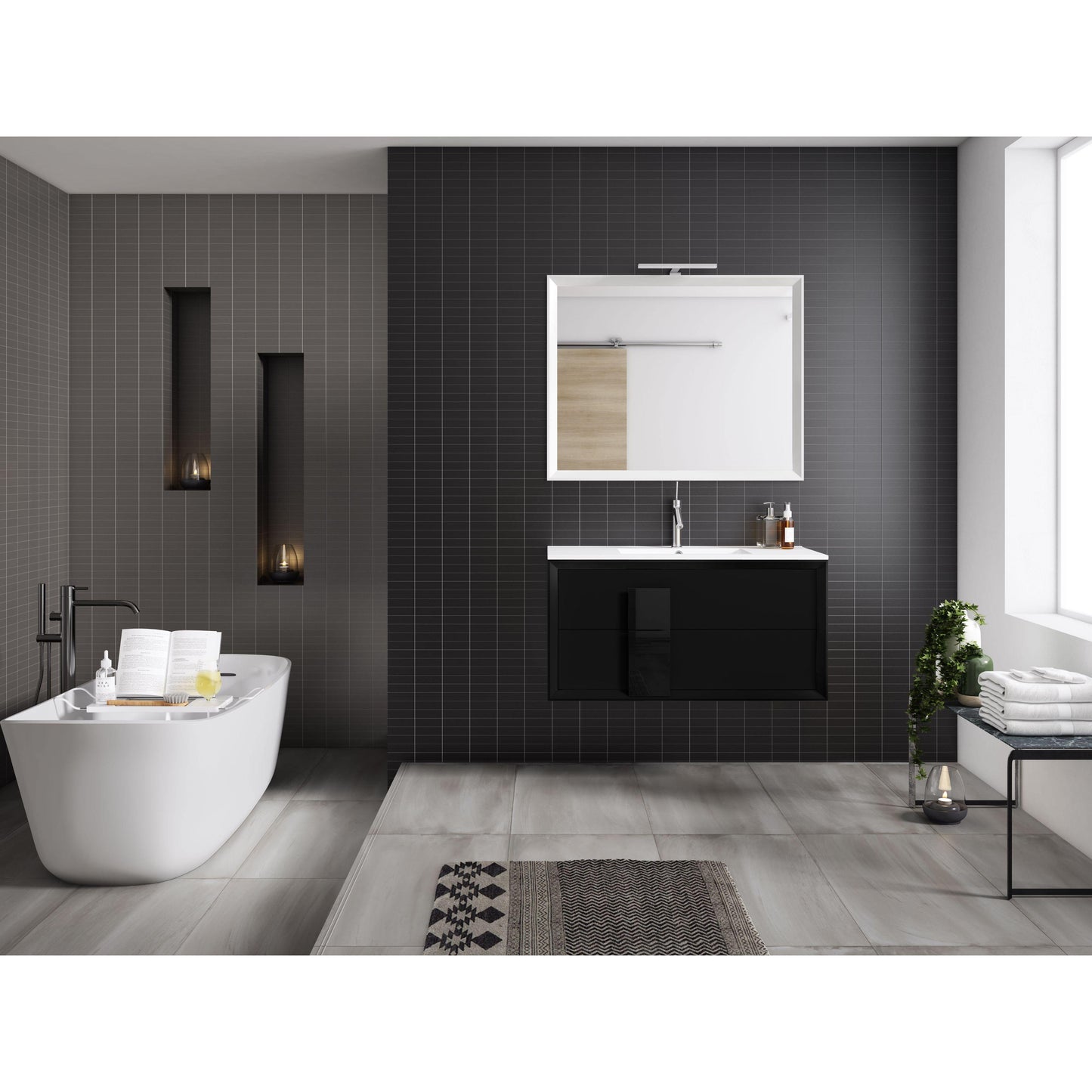 Lucena Bath 40" Décor Cristal Vanity in White, Black, Grey, White and Black, White and Grey or Black and Grey - The Bath Vanities