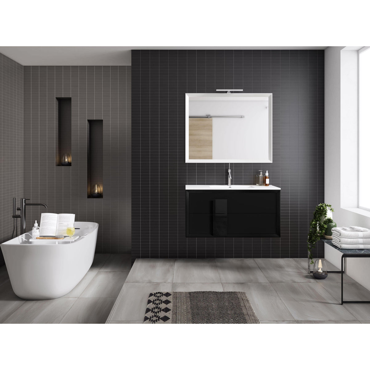 Lucena Bath 80" Décor Cristal Vanity in White, Black, Grey, White and Black or White and Grey - The Bath Vanities