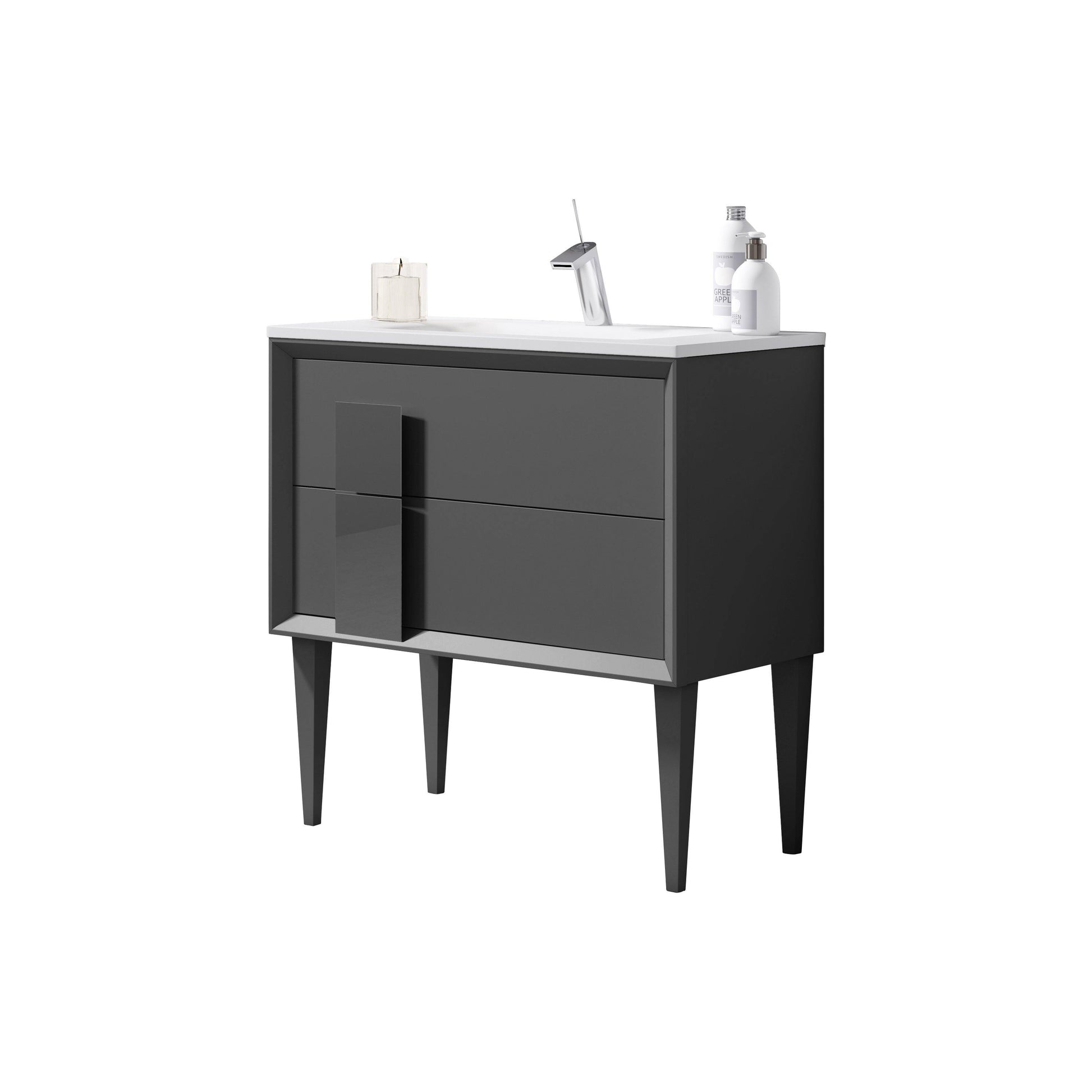 Lucena Bath 32" Décor Cristal Freestanding Vanity in White and white glass handle, Black and black glass handle, Grey and grey glass handle, Grey and Black Glass Handle, White and black glass handle or White and grey glass handle - The Bath Vanities