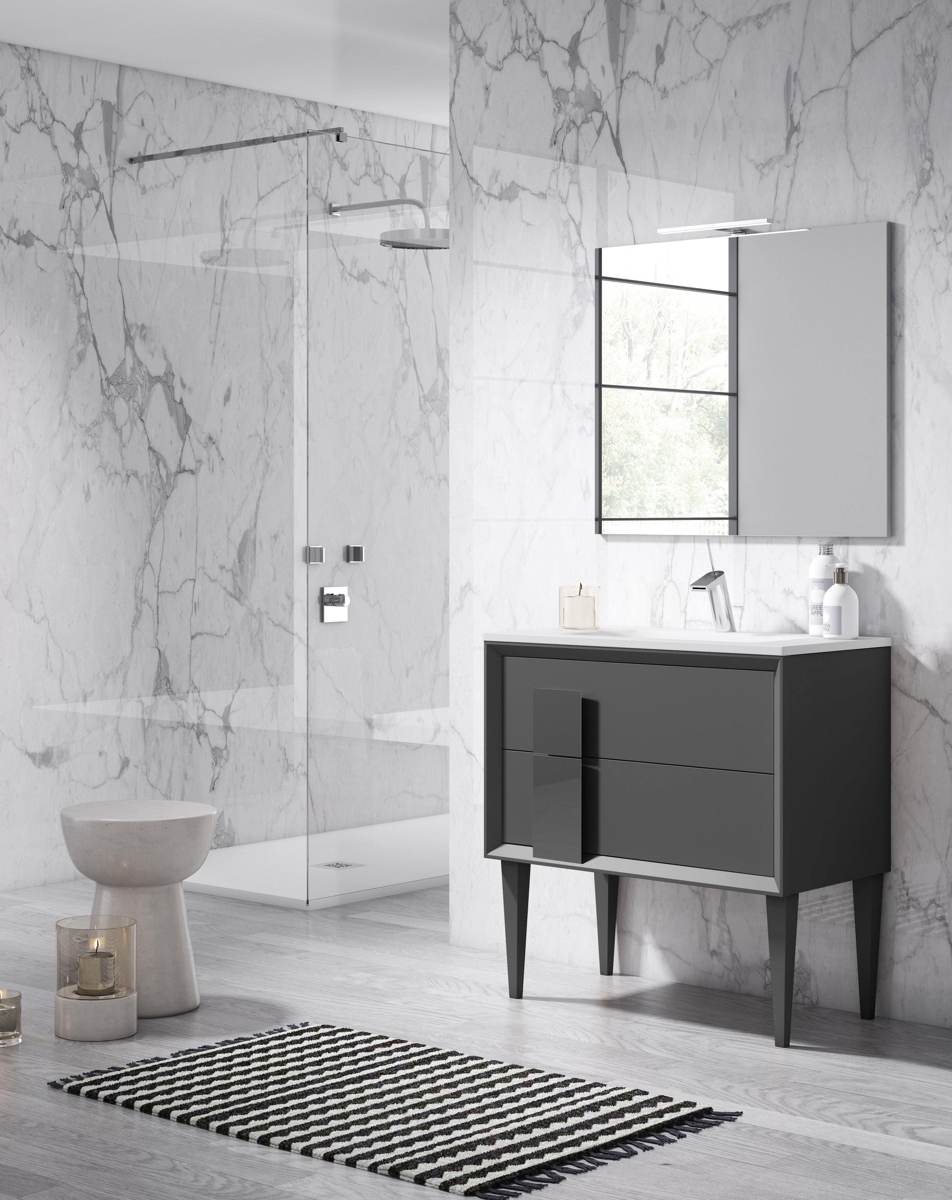 Lucena Bath 32" Décor Cristal Freestanding Vanity in White and white glass handle, Black and black glass handle, Grey and grey glass handle, Grey and Black Glass Handle, White and black glass handle or White and grey glass handle - The Bath Vanities