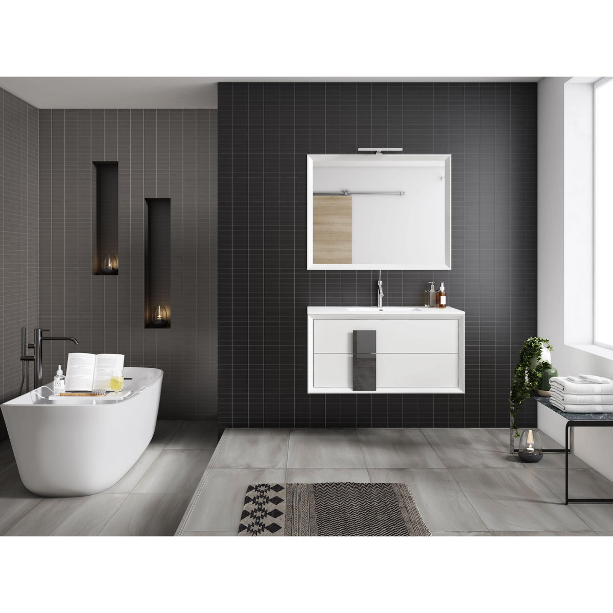 Lucena Bath 48" Décor Cristal Vanity in White, Black, Grey, White and Black or White and Grey - The Bath Vanities