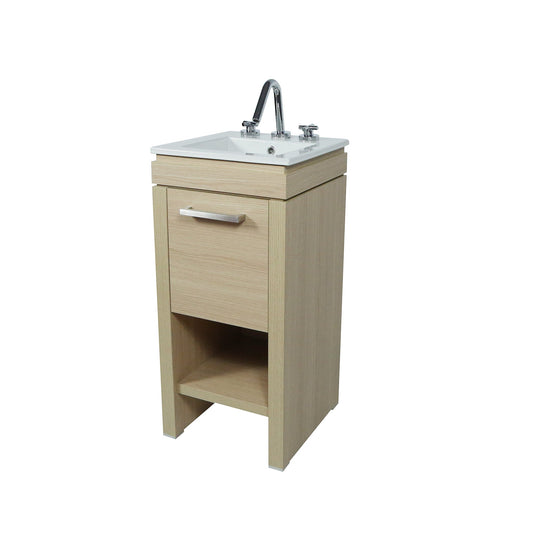 Bellaterra Neutral Wood finish 16" Single Sink Vanity with White Ceramic Top