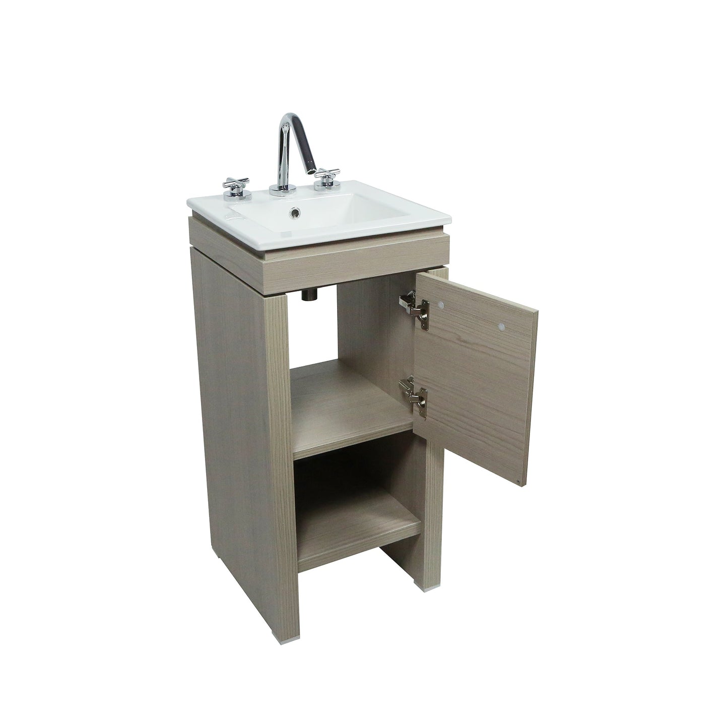 Bellaterra 16" Single Sink Vanity with White Ceramic Top, Brushed Nickel Hardware