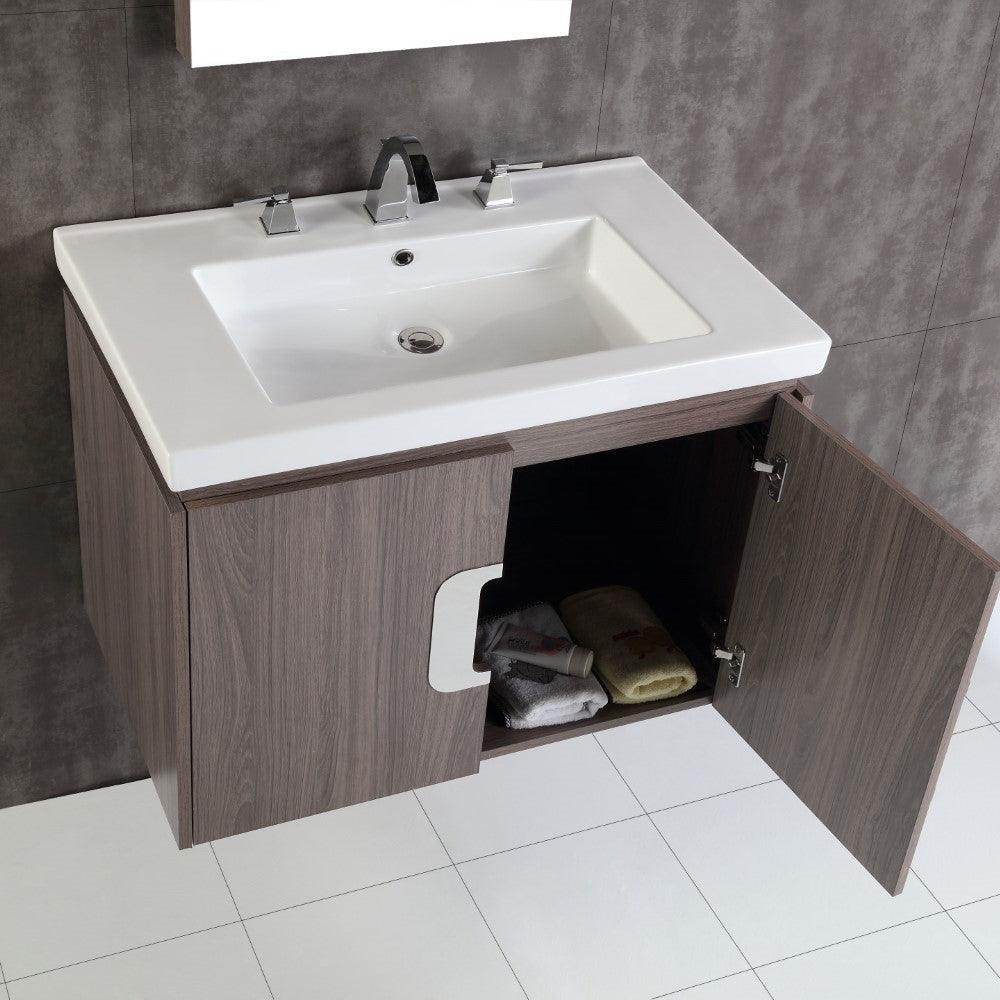 Bellaterra Wall mount 30” Gray Brownish Oak Single Sink Vanity Top 500821-30