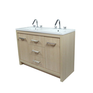 48" Double Sink Freestanding Vanity In Neutral Finish with White Ceramic Top