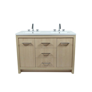 48" Double Sink Freestanding Vanity In Neutral Finish with White Ceramic Top