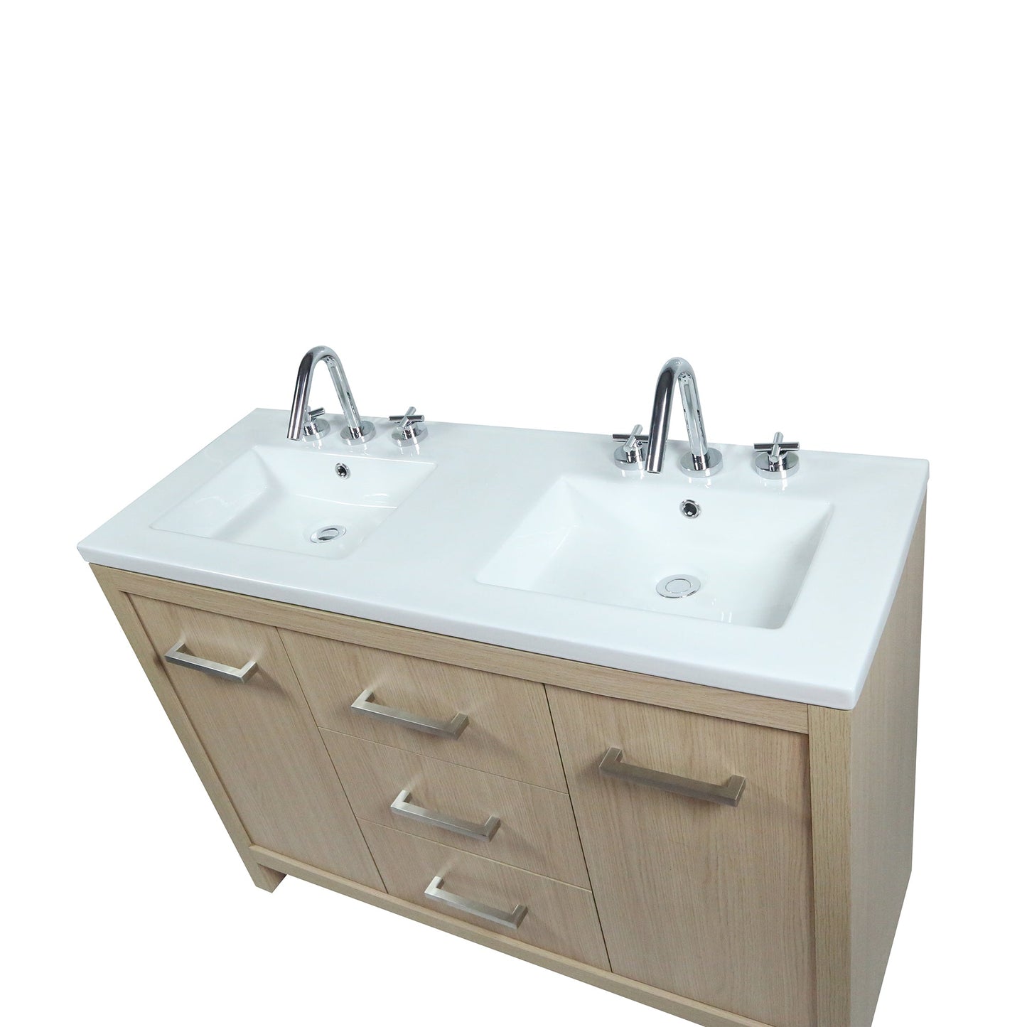 48" Double Sink Freestanding Vanity In Neutral Finish with White Ceramic Top