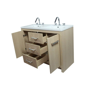 48" Double Sink Freestanding Vanity In Neutral Finish with White Ceramic Top, open