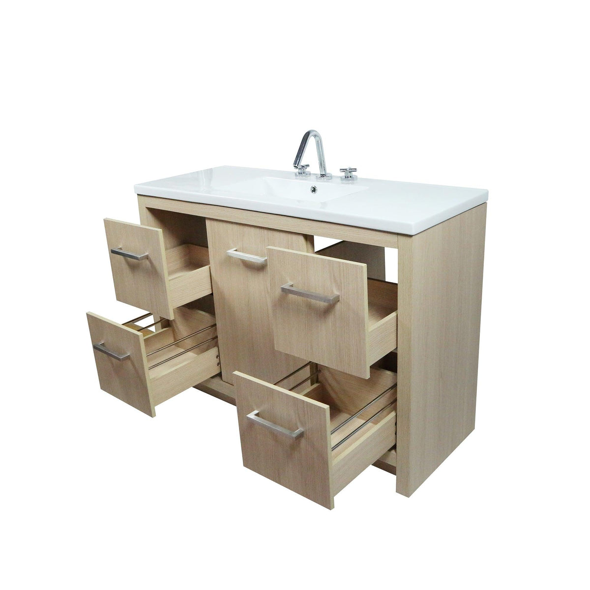 502001C-48S-CO 48 in. Single Sink Vanity In Neutral Finish with White Ceramic Top, open