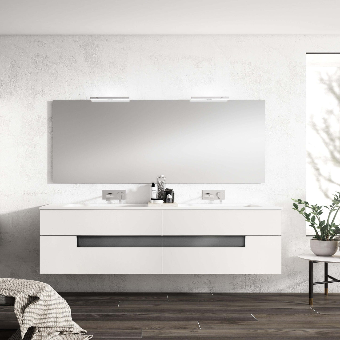 Lucena Bath Vision 80" Contemporary Wood single sink Vanity in White & White handle / Abedul & Tortora / Canela & Black / White & Black / White & Grey / Grey & White - The Bath Vanities