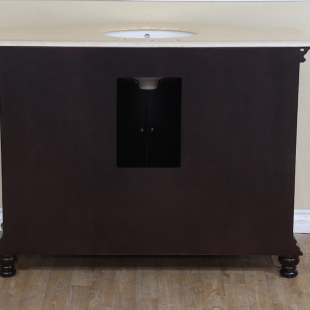 Bellaterra 48 in Single Sink Vanity-Wood 600161-DM-CM-LW-BG, Dark Mahogany / Crème Marfil, Backside