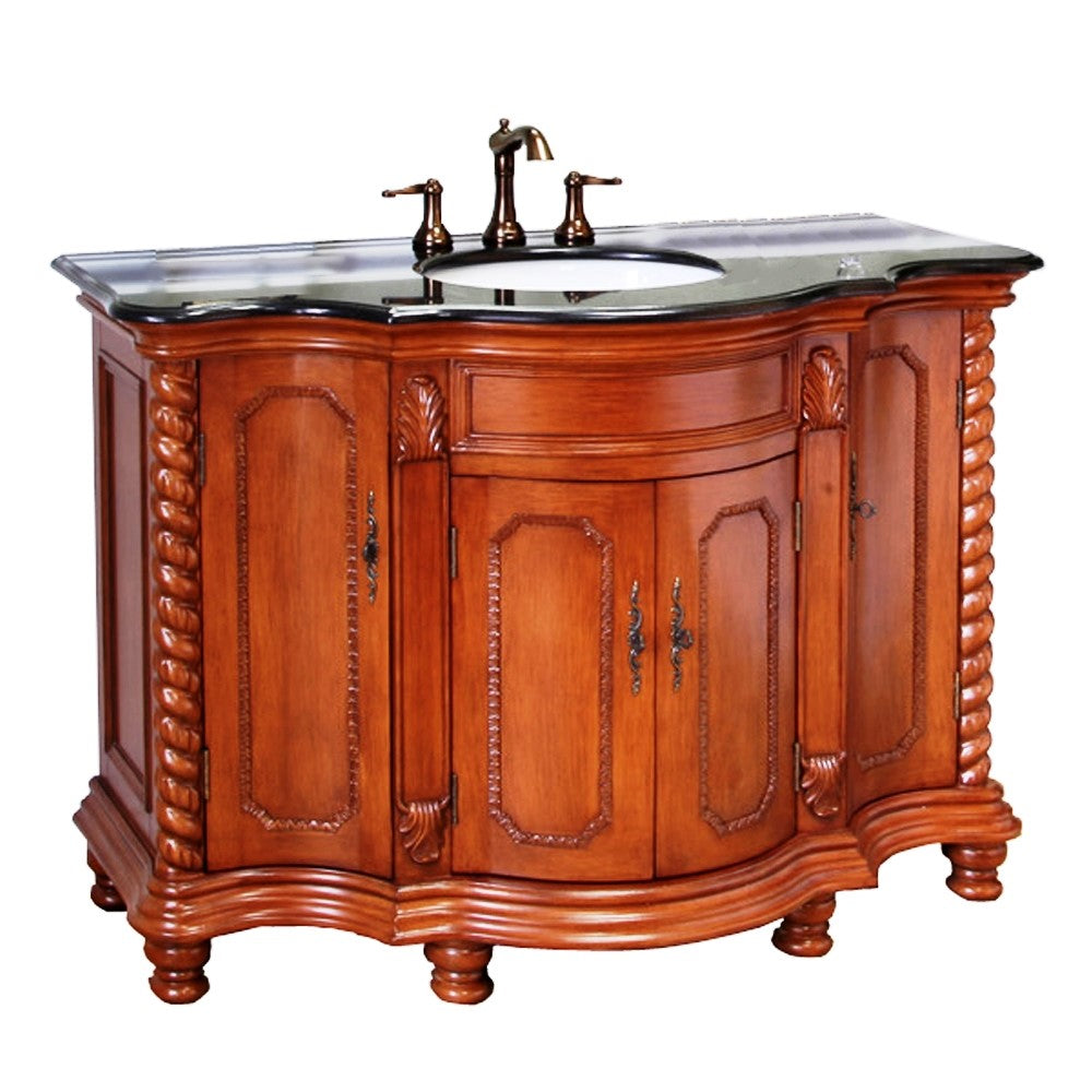 Bellaterra 48 in Single Sink Vanity-Wood 600161-DM-CM-LW-BG, Light walnut / Black Galaxy Granite, Front