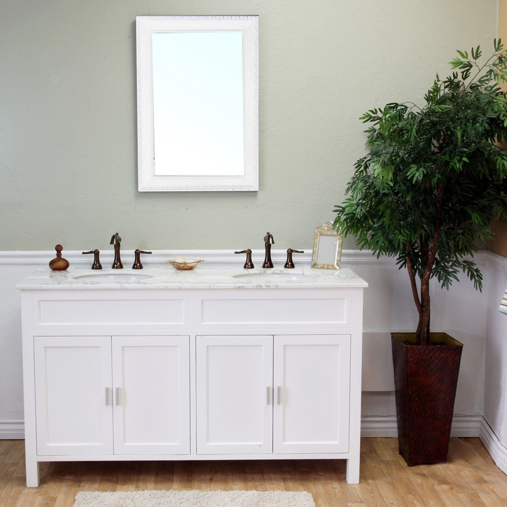 Bellaterra 60 in Double Sink Vanity-Wood 600168-60B-W, White, Front