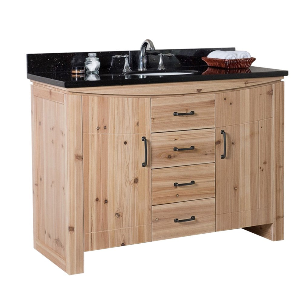 Bellaterra 48 in Single Sink Vanity-Solid Fir-Natural 6001C-48-NL-BG-JW, Black Galaxy Granite, Front