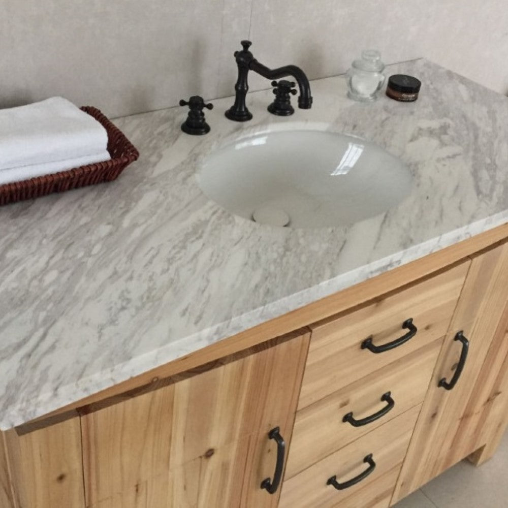 Bellaterra 48 in Single Sink Vanity-Solid Fir-Natural 6001C-48-NL-BG-JW, Jazz White Marble, Basin