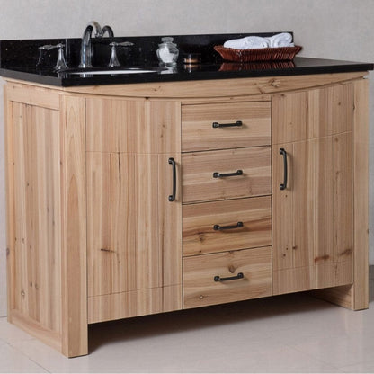 Bellaterra 48 in Single Sink Vanity-Solid Fir-Natural 6001L-48-NL-BG-JW, Black Galaxy Granite, Front