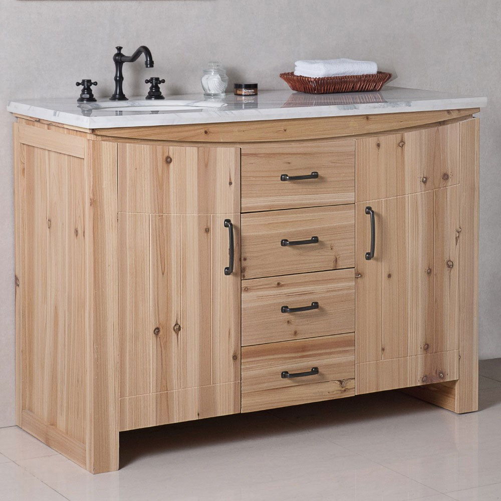 Bellaterra 48 in Single Sink Vanity-Solid Fir-Natural 6001L-48-NL-BG-JW, Jazz White Marble, Front