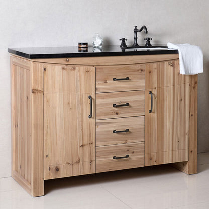 Bellaterra 48 in Single Sink Vanity-Solid Fir-Natural 6001R-48-NL-BG-JW, Black Galaxy Granite, Front