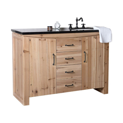 Bellaterra 48 in Single Sink Vanity-Solid Fir-Natural 6001R-48-NL-BG-JW, Black Galaxy Granite, Front