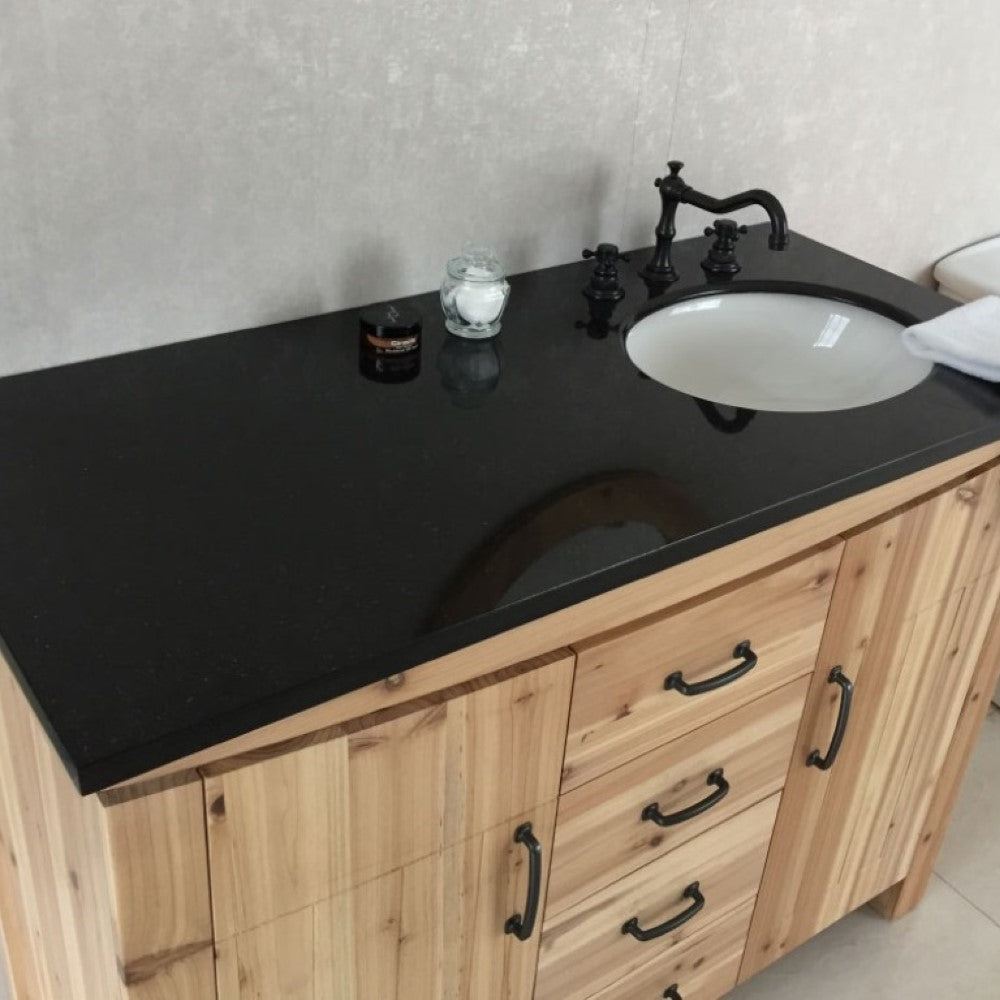 Bellaterra 48 in Single Sink Vanity-Solid Fir-Natural 6001R-48-NL-BG-JW, Black Galaxy Granite, Basin