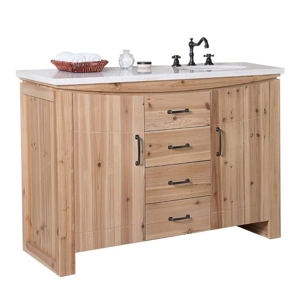 Bellaterra 48 in Single Sink Vanity-Solid Fir-Natural 6001R-48-NL-BG-JW, Jazz White Marble, Front