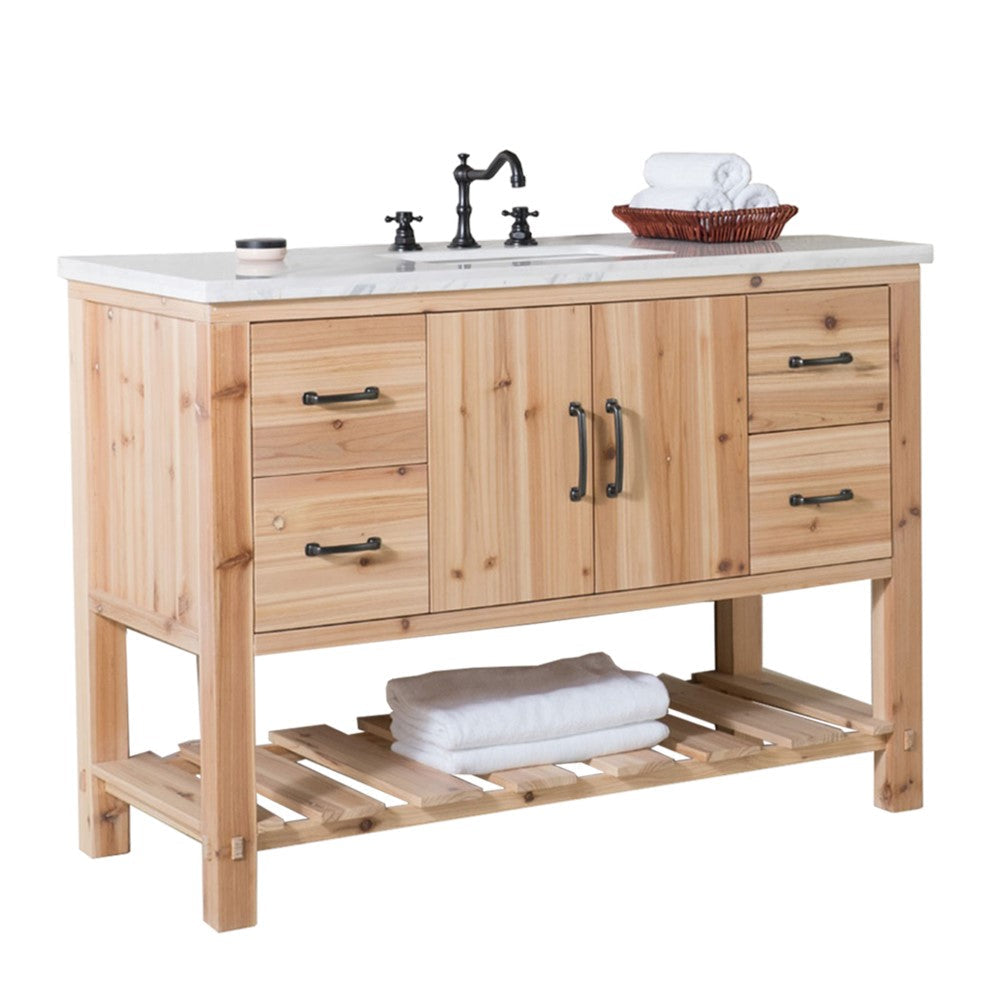 6003-48-NL-JW Single Sink Vanity-Solid Fir-Natural, Jazz White Marble - Front