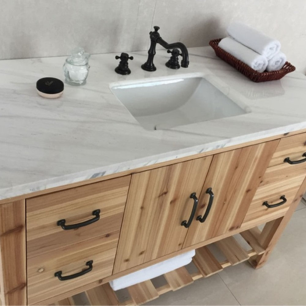 6003-48-NL-JW Single Sink Vanity-Solid Fir-Natural, Jazz White Marble - Top