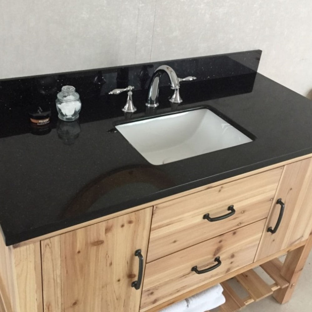 Bellaterra 48 in Single Sink Vanity-Solid Fir-Natural 6004-48-NL-BG-JW, Black Galaxy Granite, Basin