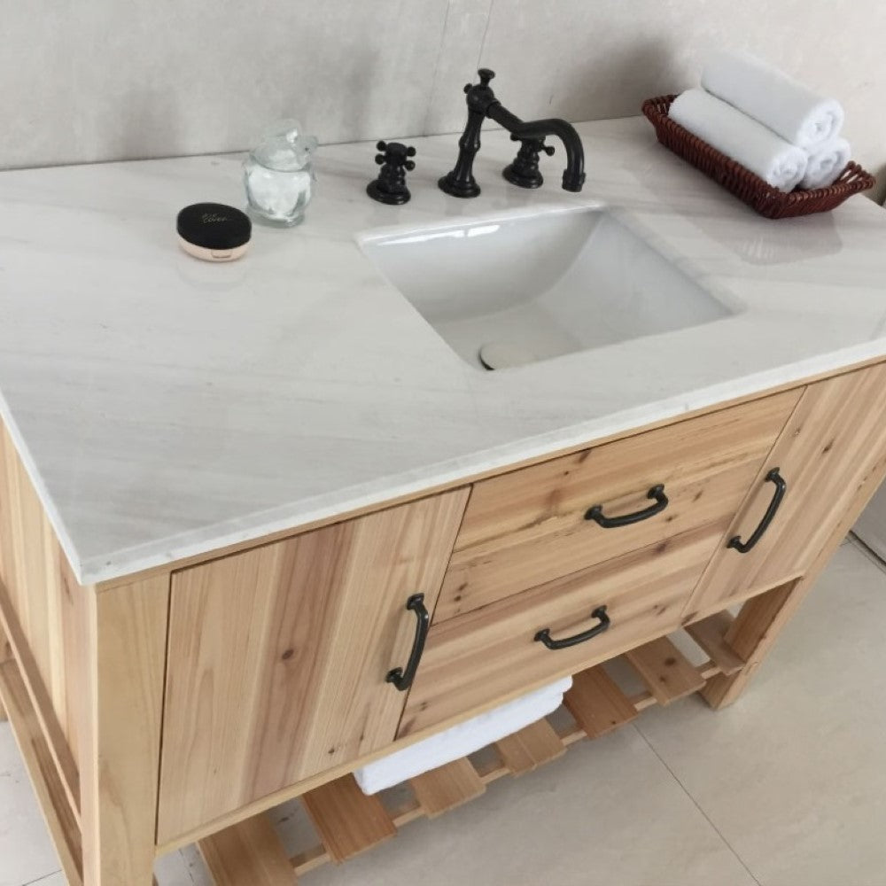 Bellaterra 48 in Single Sink Vanity-Solid Fir-Natural 6004-48-NL-BG-JW, Jazz White Marble, Front