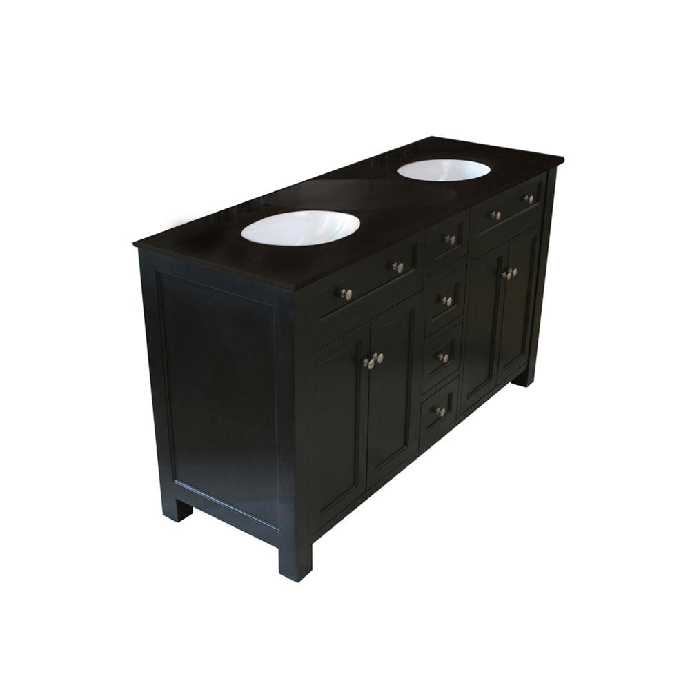  Bellaterra 62 in Double Sink Vanity Wood-Black-Black Galaxy Top 603210-B-BG, Front