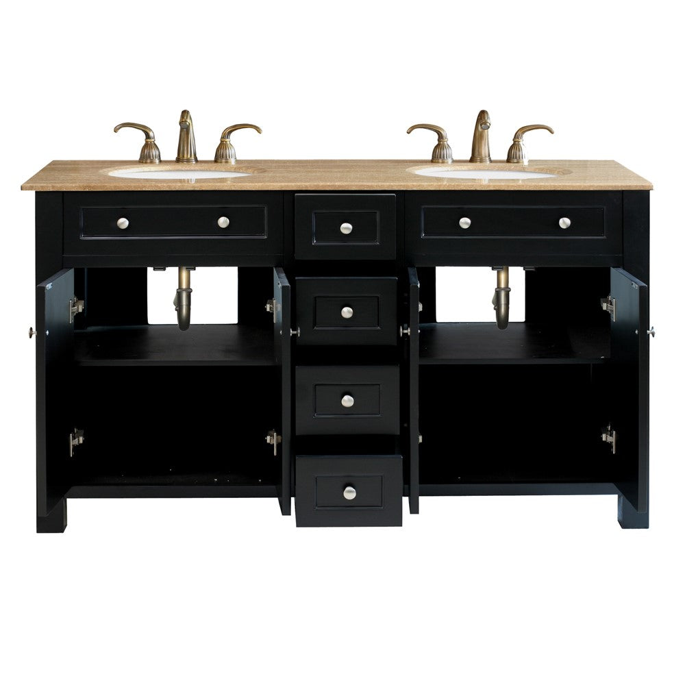 Bellaterra 62 in Double Sink Vanity Wood-Black 603210, Open