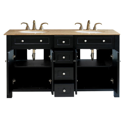 Bellaterra 62 in Double Sink Vanity Wood-Black 603210, Open