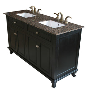 Bellaterra 62 in Double Sink Vanity-Wood 603215-62B-BB-TR-BG, Ebony / Baltic Brown Marble, Sideview