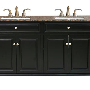 Bellaterra 62 in Double Sink Vanity-Wood 603215-62B-BB-TR-BG, Ebony / Baltic Brown Marble, Front CLose