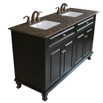 Bellaterra 62 in Double Sink Vanity-Wood, 603215-62B-BB-TR-BG, Ebony / Baltic Brown Marble, Sidview