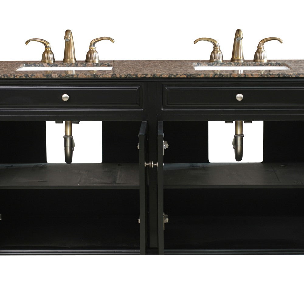 Bellaterra 62 in Double Sink Vanity-Wood 603215-62B-BB-TR-BG, Ebony / Baltic Brown Marble, Inside