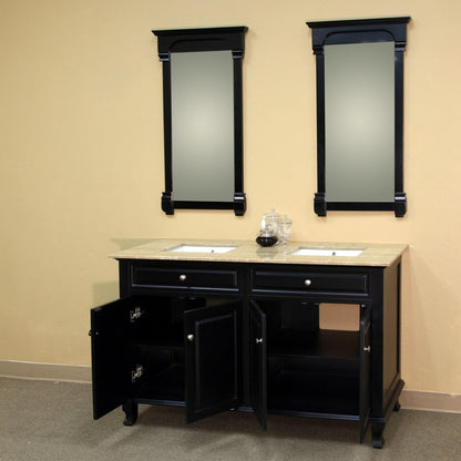 Bellaterra 62 in Double Sink Vanity-Wood 603215-62B-BB-TR-BG, Ebony / Travertine, OPen