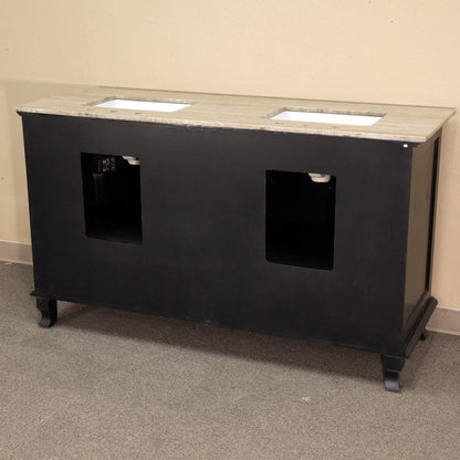 Bellaterra 62 in Double Sink Vanity-Wood 603215-62B-BB-TR-BG, Ebony / Travertine, Backside