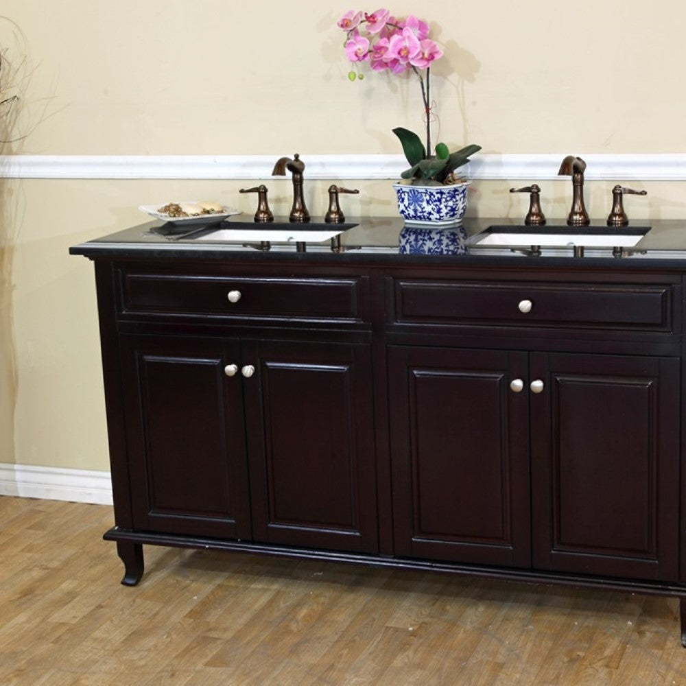 Bellaterra 62 in Double Sink Vanity-Wood 603215-62B-BB-TR-BG, dark mahogany / Black Galaxy Granite, Front