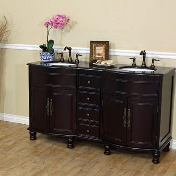 Bellaterra 62 in Double Sink Vanity with Counter Top 603316-DM, dark mahogany / Black Galaxy Granite, Front