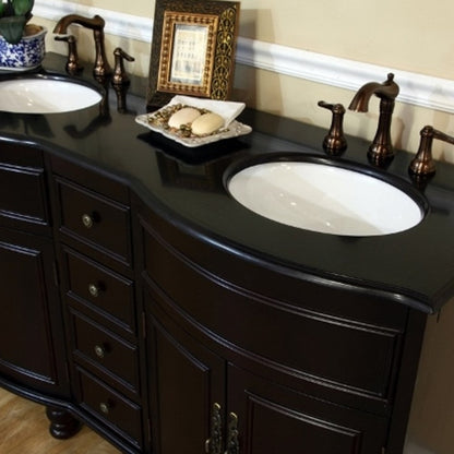 Bellaterra 62 in Double Sink Vanity with Counter Top 603316-DM, dark mahogany / Black Galaxy Granite, Double Sinki