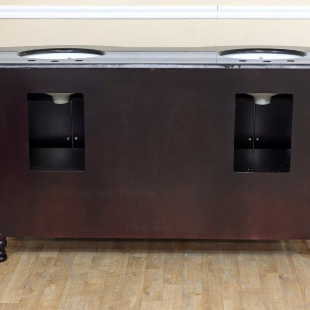 Bellaterra 62 in Double Sink Vanity with Counter Top 603316-DM, dark mahogany / Black Galaxy Granite, Backside