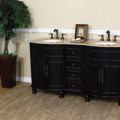 Bellaterra 62 in Double Sink Vanity with Counter Top 603316-DM, dark mahogany / Travertine, Front