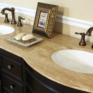 Bellaterra 62 in Double Sink Vanity with Counter Top 603316-DM, dark mahogany / Travertine, Double Sink
