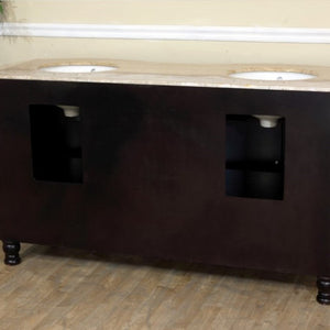 Bellaterra 62 in Double Sink Vanity with Counter Top 603316-DM, dark mahogany / Travertine, backside