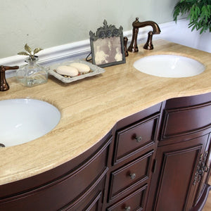 Bellaterra 62 in Double Sink Vanity-Wood-Walnut-Travertine 603316, Double Sink
