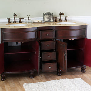 Bellaterra 62 in Double Sink Vanity-Wood-Walnut-Travertine 603316, Open