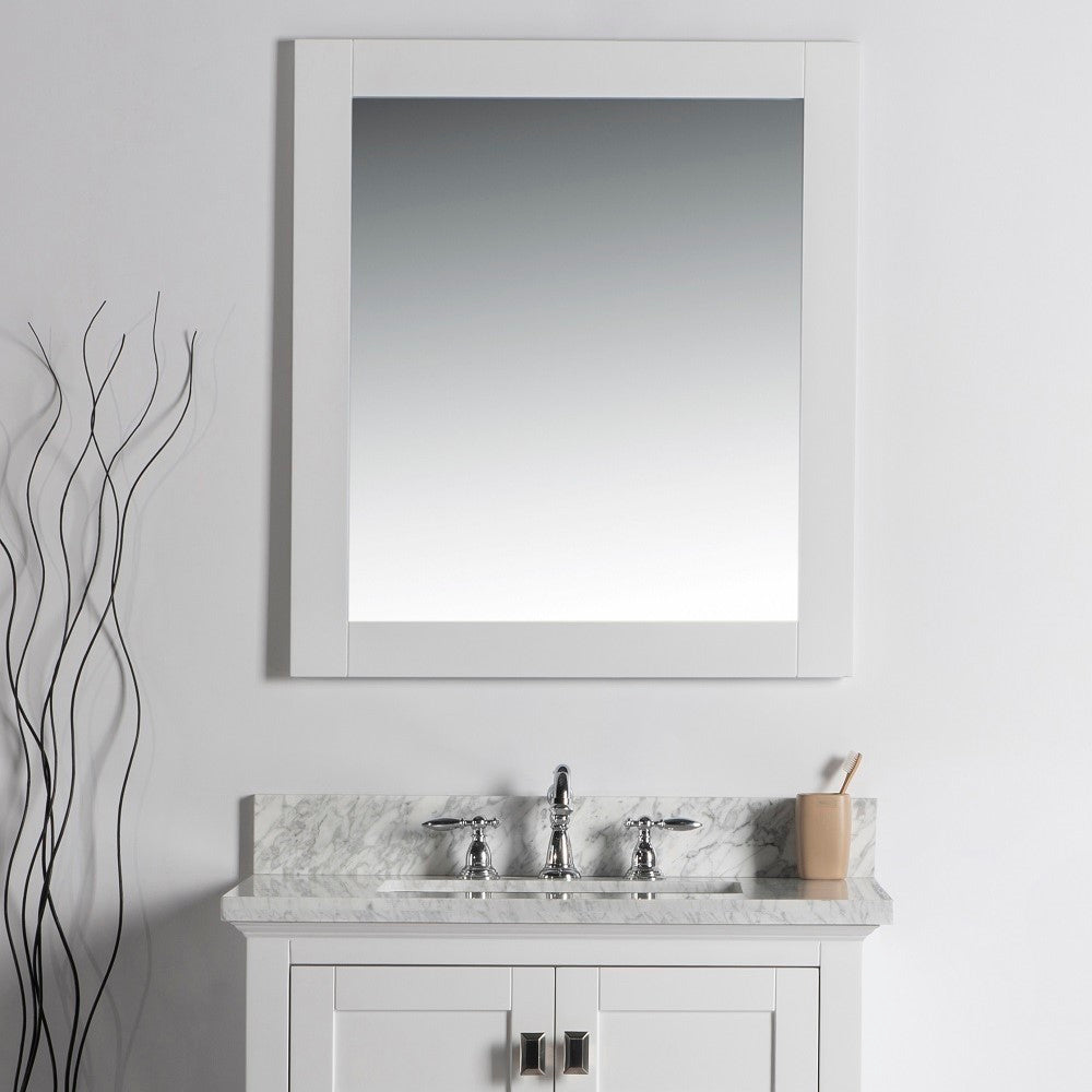 Bellaterra 28 in. Solid Wood Frame Mirror- White 7700-28-M-WH, Front